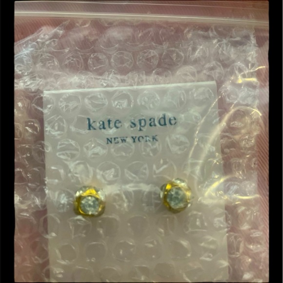KATE SPADE GOLD PLATED LADY MARMALADE CLEAR CRYSTAL BALL STUD EARRINGS - Picture 6 of 6